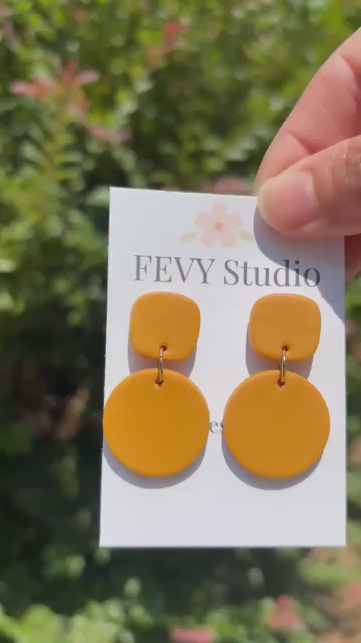 Mustard Polymer Clay Earrings | Handmade Statement Dangle Earrings | Yellow Stripe Earrings | Modern Minimalist Jewelry | Lightweight Gift