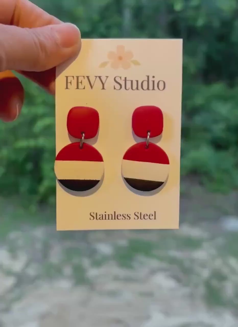 Modern Color Block Polymer Clay Earrings |  Turquoise Brown Mustard | Retro Dangle Statement Jewelry