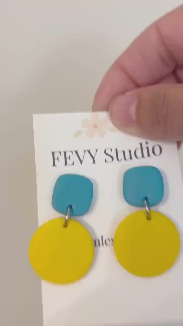 Turquoise Polymer Clay Earrings | Modern Color Block Statement Dangle Earrings