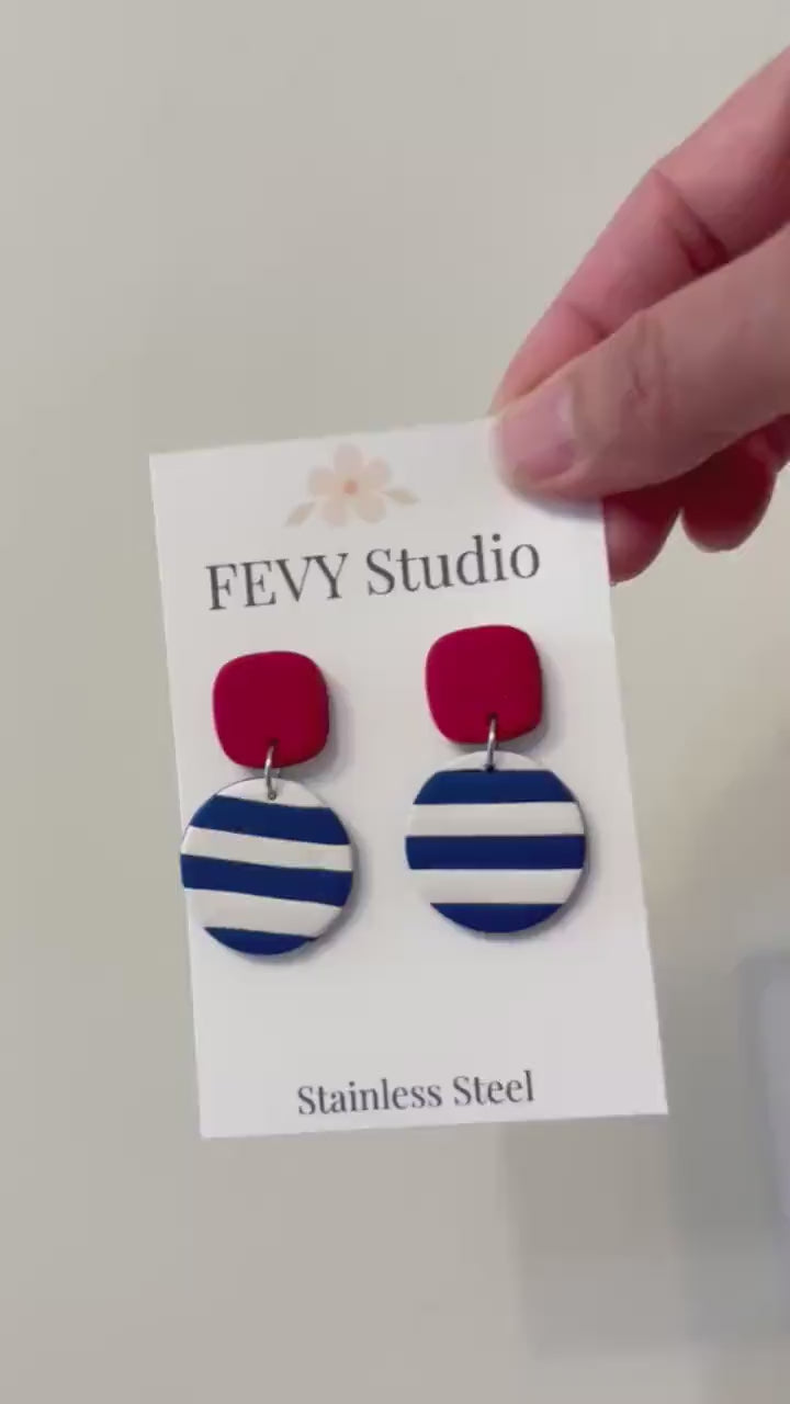 Mustard & Ivory Striped Polymer Clay Earrings | Handmade Statement Dangle Earrings | Lightweight Stainless Steel Earrings | Modern Boho