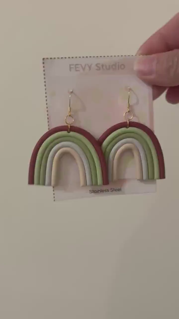 Rainbow Polymer Clay Earrings | 18K Gold Plated Stainless Steel Hooks | Boho Colorful Dangle Gift