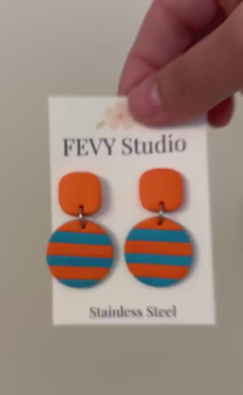 Handmade Halloween Ghost Earrings, Orange Black Stripe Dangle Jewelry