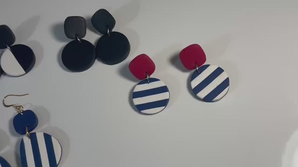 Statement Navy Blue Black Earrings | Handmade Polymer Clay Dangle Earrings | Lightweight Minimalist Jewelry | Gift for Her