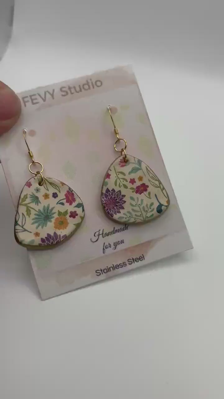Handmade Polymer Clay Cottage Garden Earrings | Boho Floral Jewelry Collection