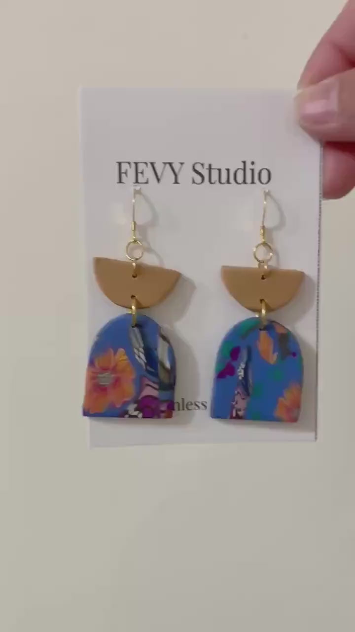 Colorful Polymer Clay Earrings | 18K Gold Plated Stainless Steel Hooks | Lightweight Statement Earrings | Handmade Boho Dangle | Gift for He