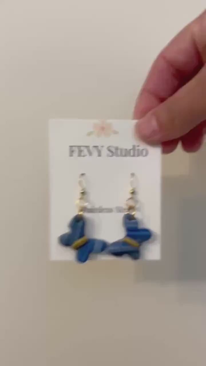 Marbled Purple Butterfly Earrings | Handmade Polymer Clay, Stainless Steel Hooks, Cancer Cause Donation