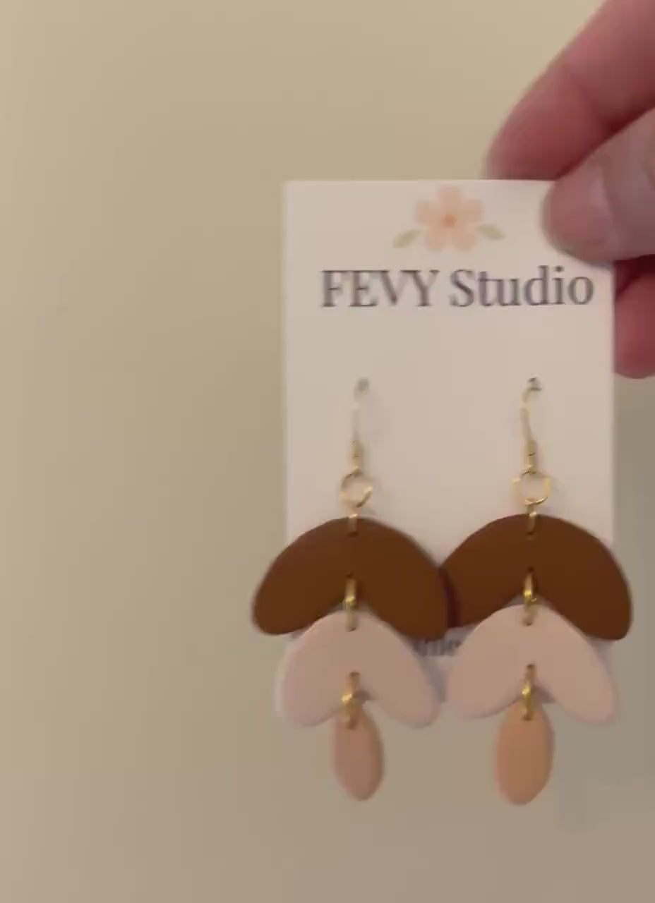 Brown Boho Statement Earrings, Handmade Polymer Clay Dangle Earrings, Lightweight Gift for Her