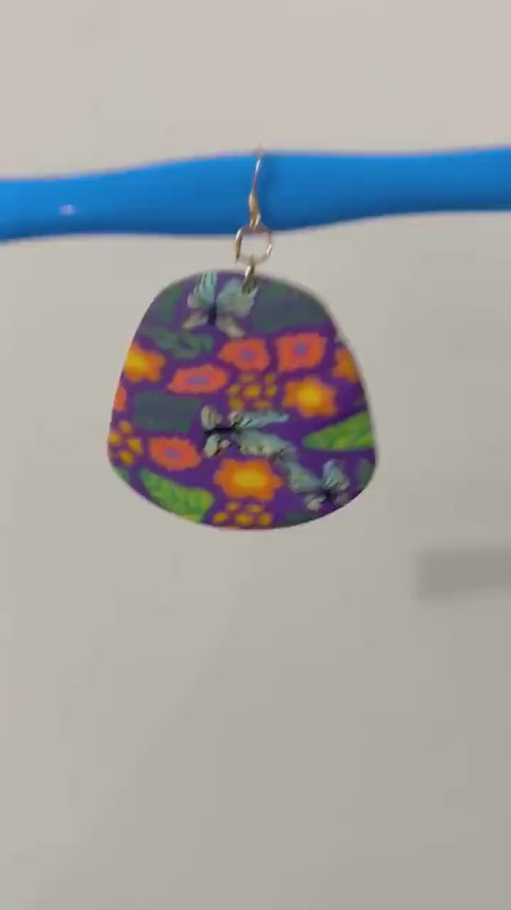 Floral Butterfly Polymer Clay Earrings | Statement Earrings | 18K Gold Plated Hooks | Ready to Gift Packaging