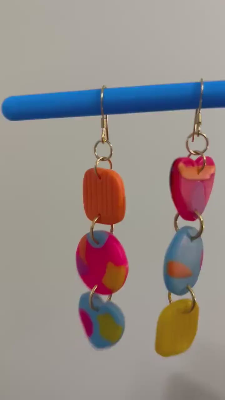 Colorful Geometric Polymer Clay Earrings – Modern Bold Dangles