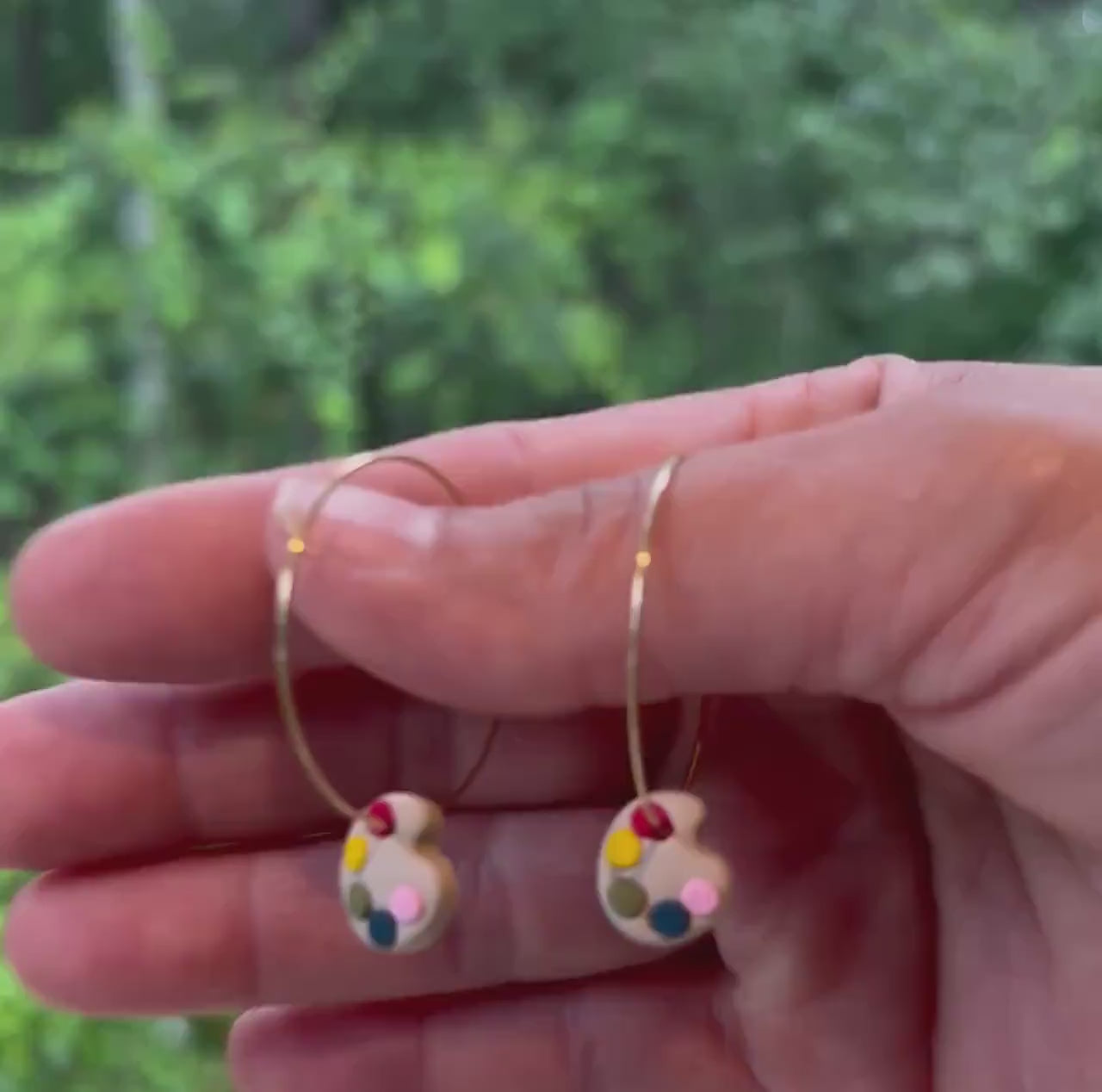Paint Palette Hoop Earrings, Handmade Polymer Clay Artist Jewelry