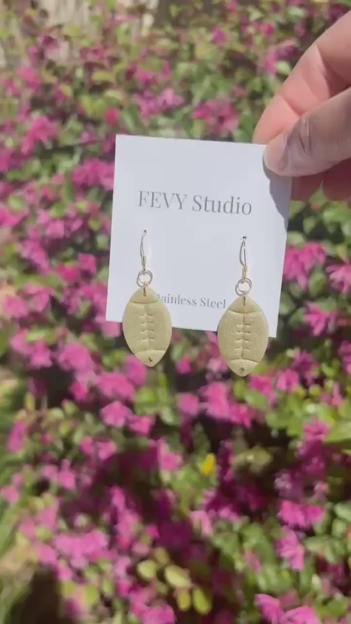 Handmade Textured Gold Football Earrings | 18K Gold Plated Hooks
