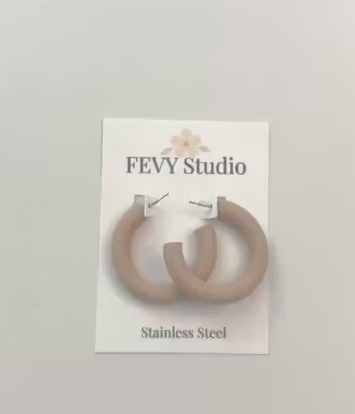 Minimalist Polymer Clay Hoop Earrings 1.5 Inches, Lightweight Matte Hoop Earrings, Modern Statement Jewelry, Neutral Handmade Earrings, Gift