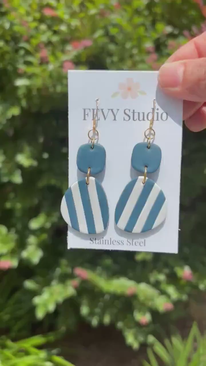 Black White Striped Polymer Clay Dangle Earrings | Modern Minimalist Style
