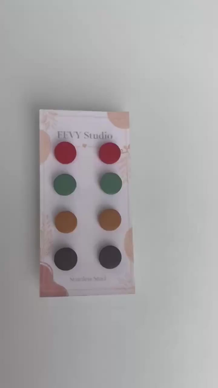 Polymer Clay Stud Earrings Set, Neutral Tones, Hypoallergenic Stainless Steel Posts