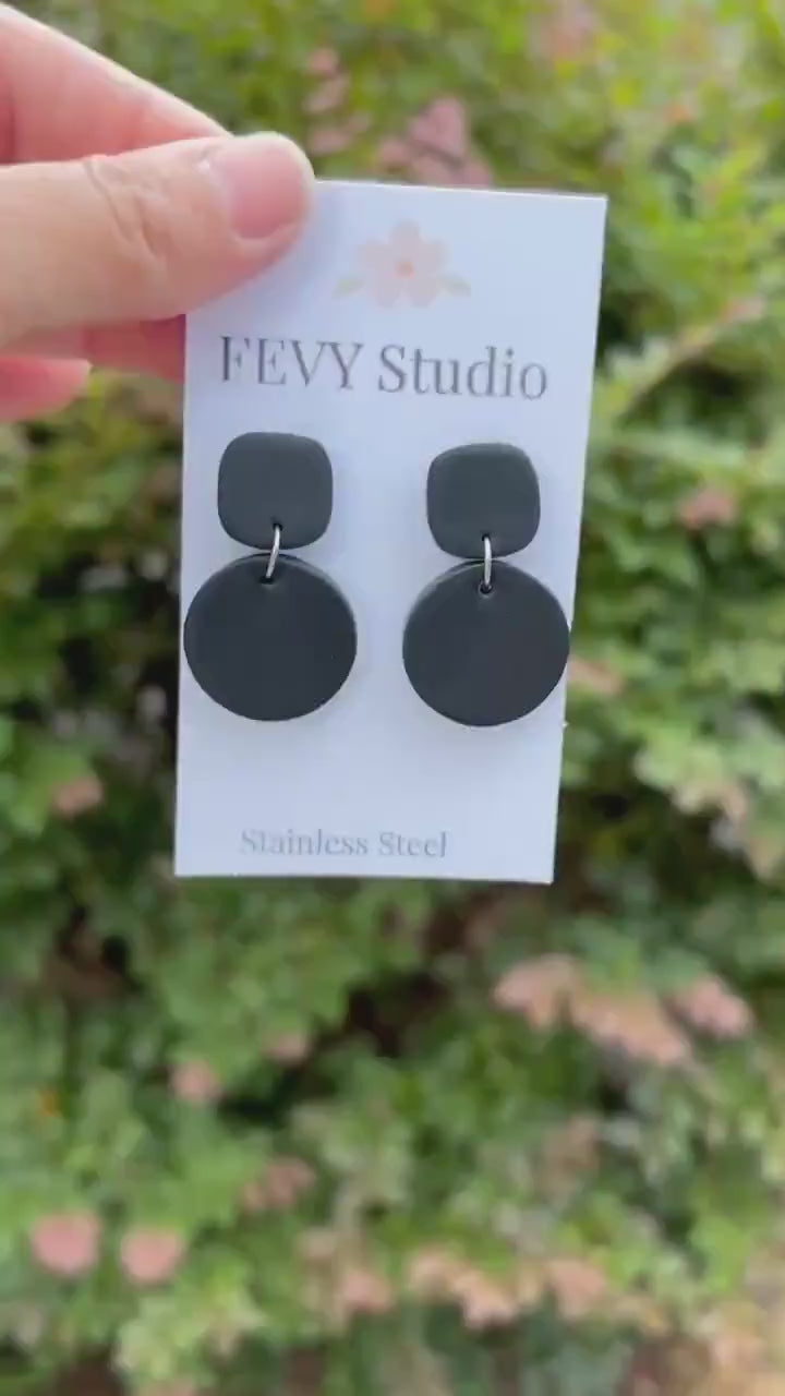 Statement Navy Blue Black Earrings | Handmade Polymer Clay Dangle Earrings | Lightweight Minimalist Jewelry | Gift for Her