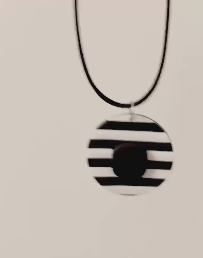 Lilac Striped Pendant Necklace, Polymer Clay Necklace, Minimalist Boho Jewelry, White Cord Necklace, Handmade Gift for Her, Modern Clay