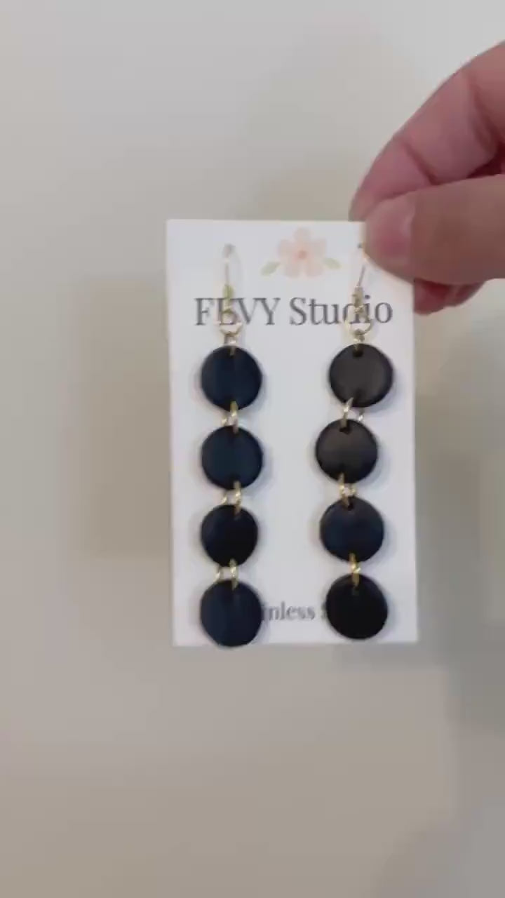 Black Statement Earrings – Minimalist Style Clay Earrings – 18K Gold-Plated Hooks – Lightweight Dangle Earrings – Gift for Her